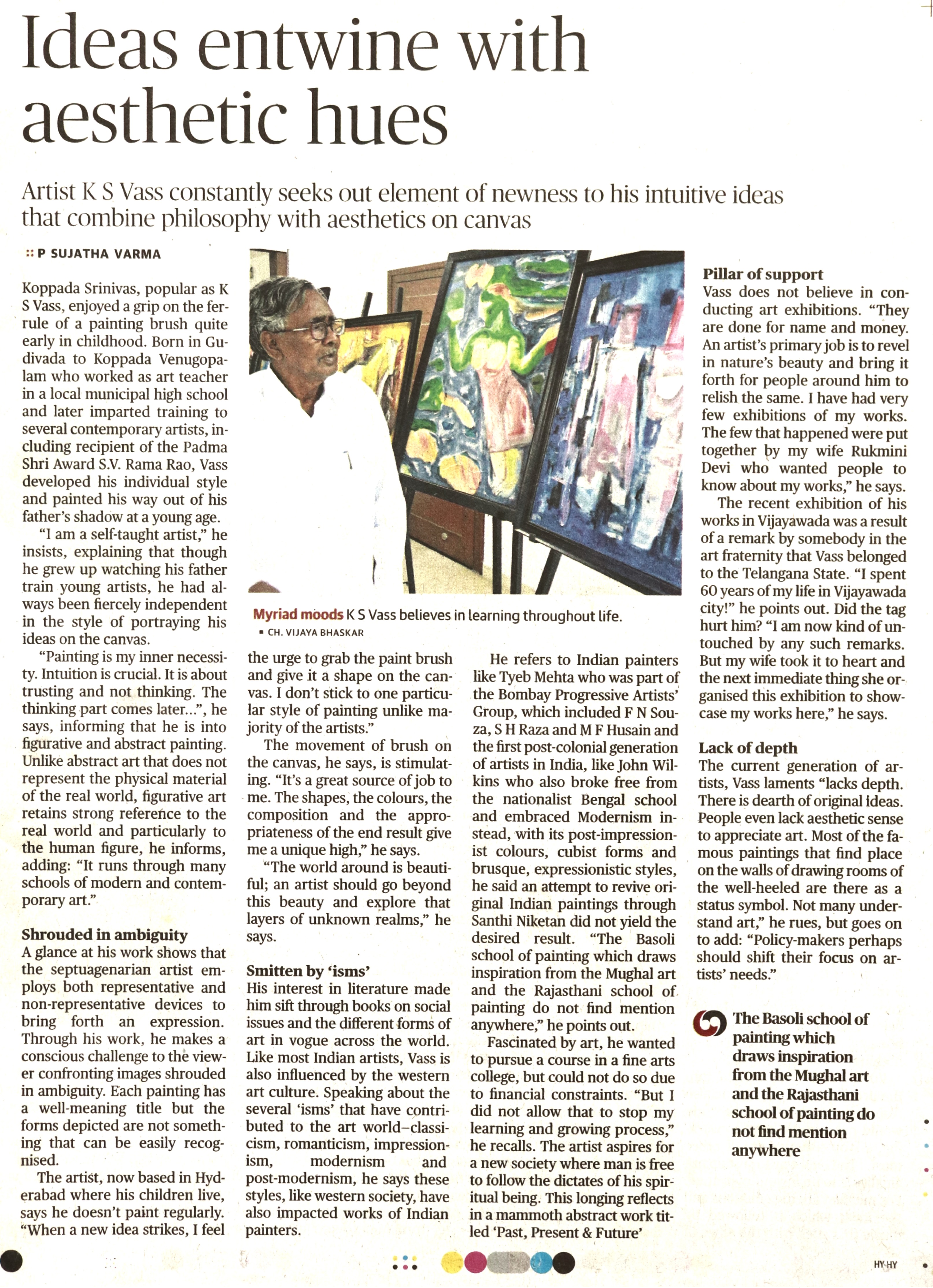 Newspaper article titled Ideas entwine with aesthetic hues about K.S. Vass